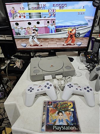 Ps1 com 2 controles memory card e cabos paralelos
