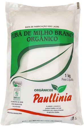Fubá de Milho Branco Orgânico Moído na Pedra Paullinia 1kg