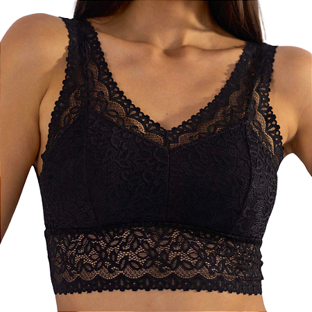 Cropped Vivíssima Patrícia com Renda sem Bojo e sem Aro Preto