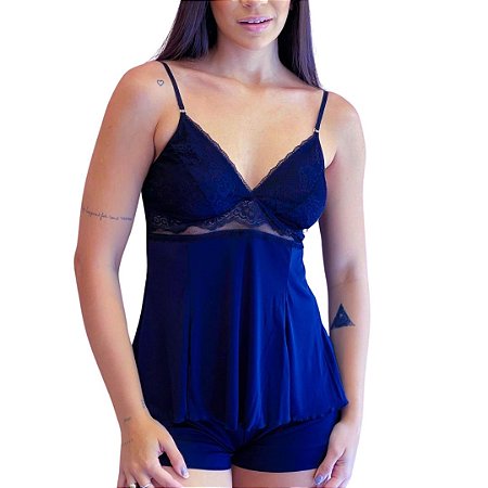 Babydoll de liganete Vivíssima com Renda Marinho