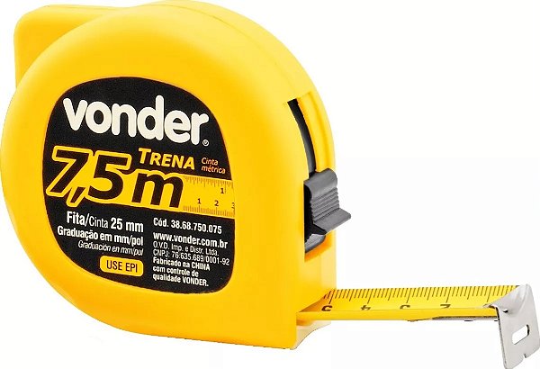 Trena 7,5 Metros Fita 25 Mm Com Trava E Presilha - Vonder