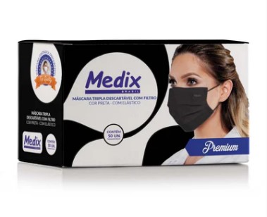 MASCARA TRIPLA C/ELAST PRETA 50UN MEDIX