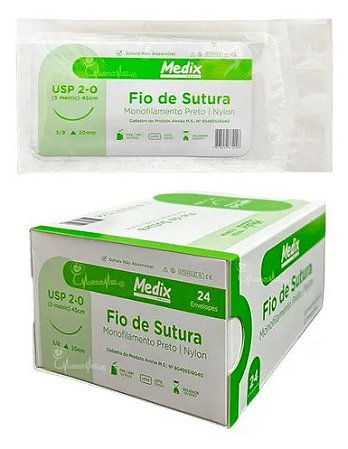 FIO DE SUTURA NYLON 4-0 45CM C/AG 20MM 3/8 MEDIX