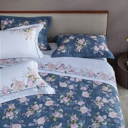 Jogo de Cama King Buddemeyer Percalle Hortensias 100% Algodão 180 Fios (4 Peças)