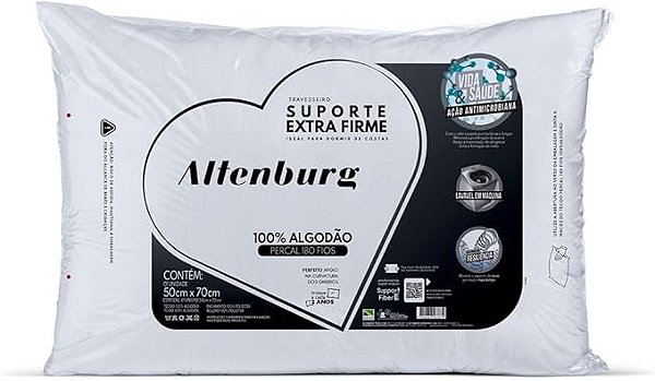 Travesseiro Suporte Extra Firme Altenburg Extra Branco Capa Percal 180 Fios 100% Alg.