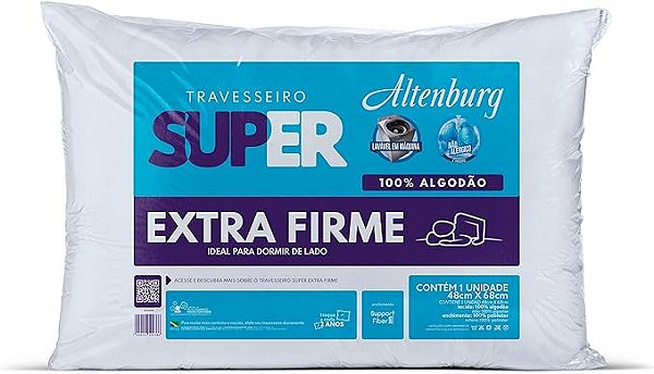 Travesseiro SUPER Extra Firme Altenburg Super Branco Capa 100% Alg.