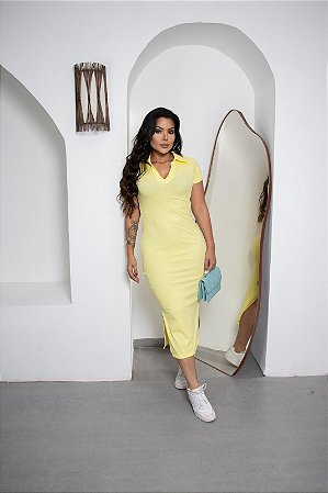 Vestido Longo Amarelo Colado