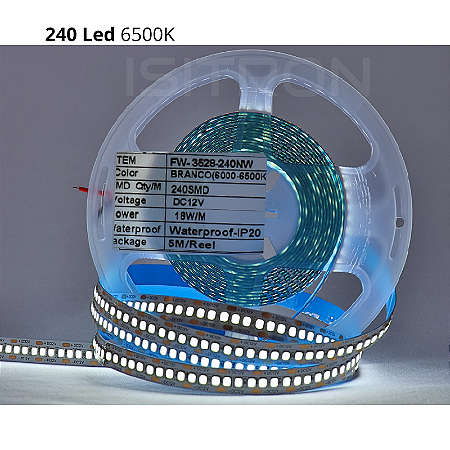 Fita 240 Led 3528 Branco Frio 6500k Dupla Face IP20 Sem Silicone 5 Metros
