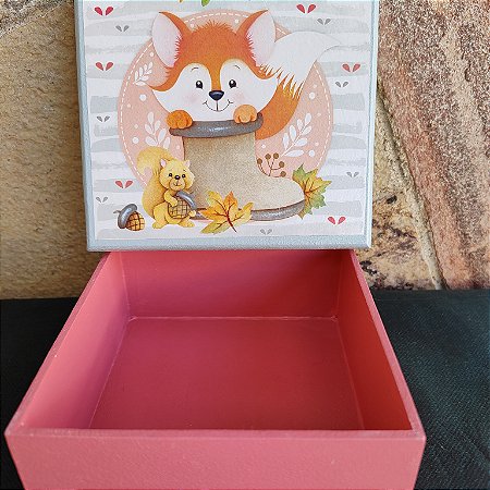 Caixa MDF rosa antigo decorada com decoupage raposinha