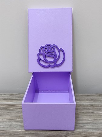 Caixa MDF lilás retangular com aplique MDF rosa roxa