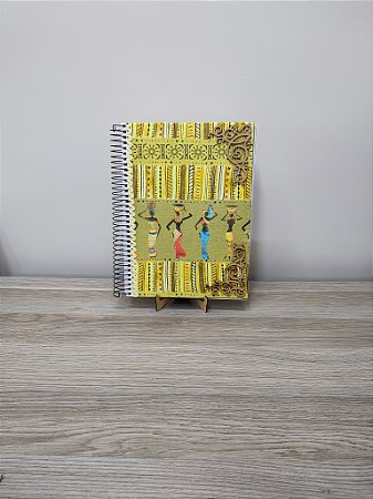 Caderno Personalizado universitário 200 folhas tecido africanas cantoneiras MDF
