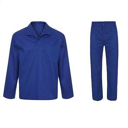 Uniforme Profissional CalÇa E Camisa Jaleco Brim Azul Royal