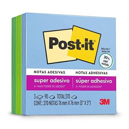 Notas Adesivas Post-it 76x76MM com 270F Colecao Oasis 3 Cores 3M