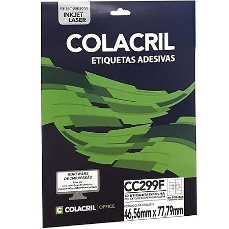 Etiqueta Carta CC299F Folha com 10 Etiquetas 46,56MMX77,9MM 25 Folhas Colacril