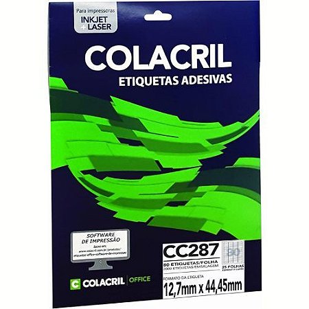 Etiqueta Carta CC287 Folha com 80 Etiqueta 12,7X44,5MM 25 Folhas Colacril