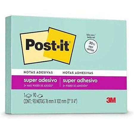Notas Adesivas Post-it 76x76MM com 90F Menta Recicl 3M
