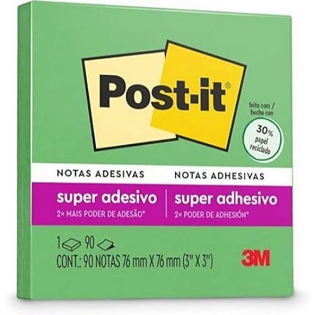 Notas Adesivas Post-it 76x76MM com 90F Verde Limao 3M