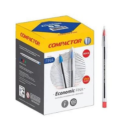 Caneta Esf 0.7 Economic Fina Vermelha Caixa com 100 Compactor