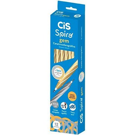 Caneta Esf Spiro Gem Ouro 0.7Mm Tinta Azul Caixa com 12 Unidades Cis