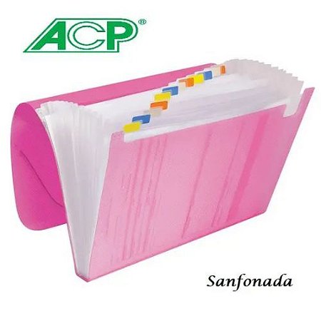 Pasta Sanfonada 12 Div A4 Rosa Acp