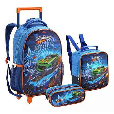 Kit Mochila com Rodas 17" MR42077 + Lancheira + Estojo Racing Team Seanite