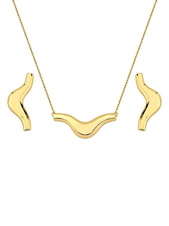 Conjunto Onda Banhado á Ouro 18k