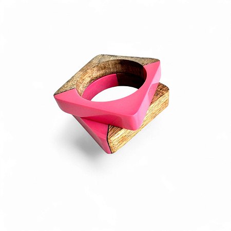 Pulseira Madeira Quadrada Rosa
