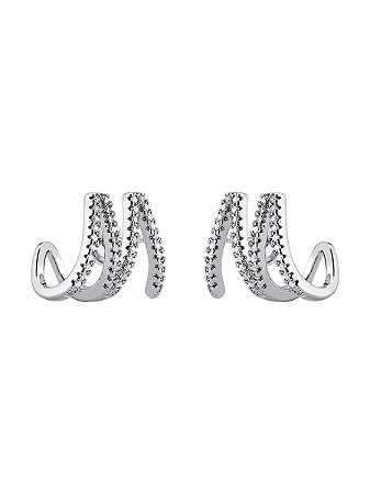 Ear Hook Fios Cravejados Ródio Branco