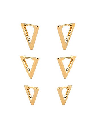 Trio Argolas Triangulares | Banhado à Ouro 18k