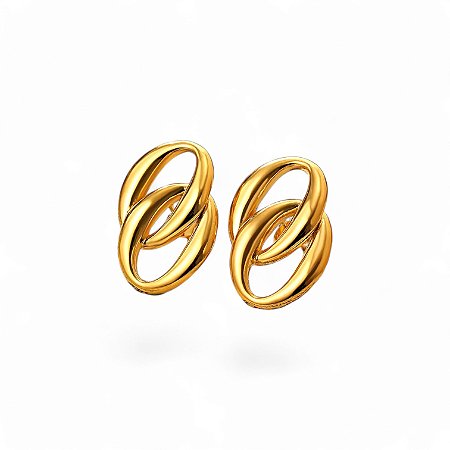 Brincos Elos Redondos | Aço Premium Gold 18k