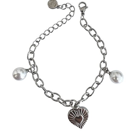 Pulseira Coração e Pérolas