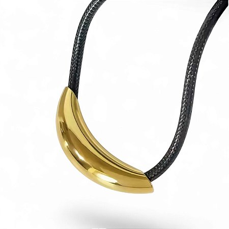 Colar Tubo Gold | Aço & Couro