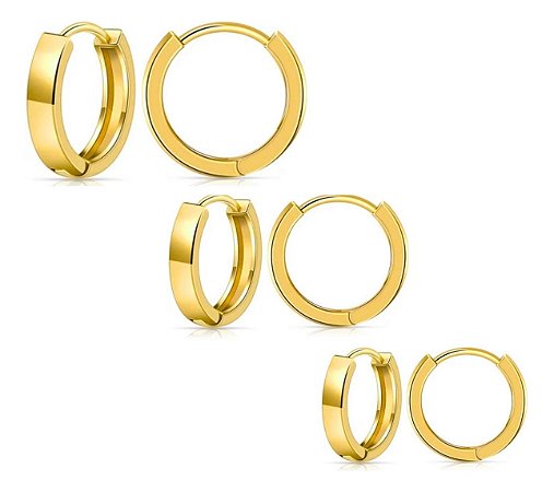 Trio Argolas Robustas | Aço Premium | Dourada