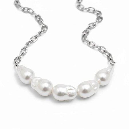 Colar Pérolas Glow Metálico | Prateado