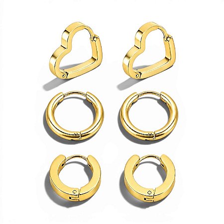 Trio Coração e Argolas | Ouro 18k
