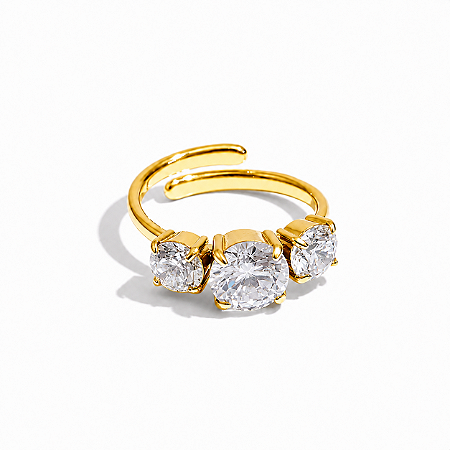 Anel Zircônias Triplas | Ouro 18k