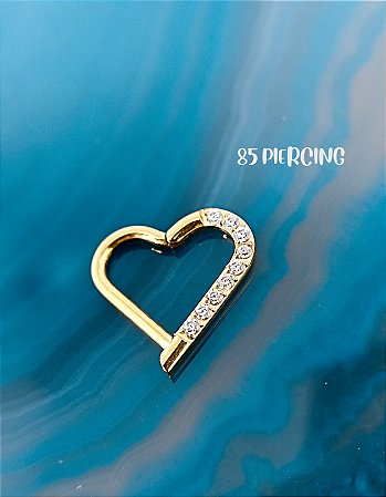 SEGMENTO CORAÇÃO AÇO ZIRCÔNIAS CRAVEJADAS GOLD PVD LADO ESQUERDO