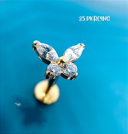 LBT BORBOLETA ZIRCÔNIAS CRAVEJADAS TITÂNIO GOLD PVD