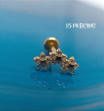 LBT MINI FLORES ZIRCÔNIAS CRAVEJADAS TITÂNIO GOLD PVD