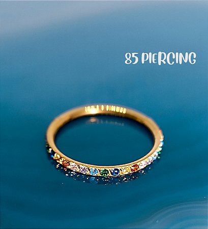 SEGMENTO TITÂNIO ZIRCÔNIA CRAVEJADA MULTICOLORS GOLD PVD