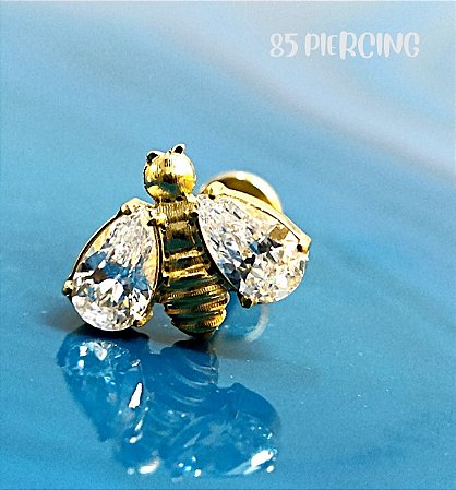 LBT ABELHA ZIRCÔNIAS CRAVEJADAS TITÂNIO GOLD PVD