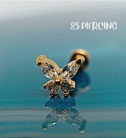 LBT BORBOLETA ZIRCÔNIA CRISTAL AÇO GOLD PVD