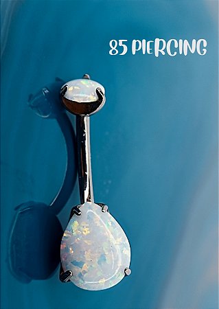 NAVEL OPALA SINTÉTICA GOTA BRANCA TITÂNIO