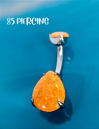 NAVEL OPALA SINTÉTICA GOTA LARANJA TITÂNIO