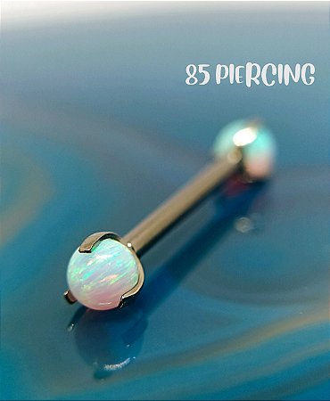 BARBELL OPALA SINTÉTICA BRANCA TITÂNIO