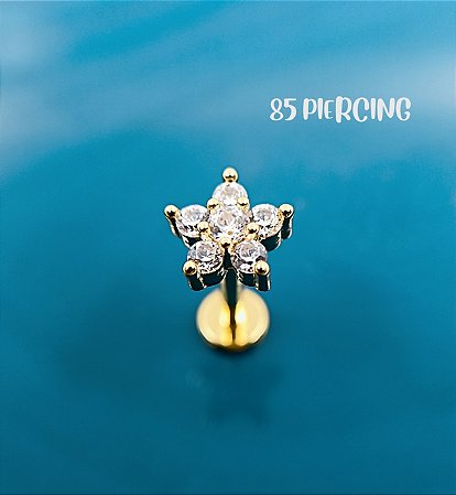 LBT FLOR AÇO ZIRCÔNIA CRISTAL GOLD PVD