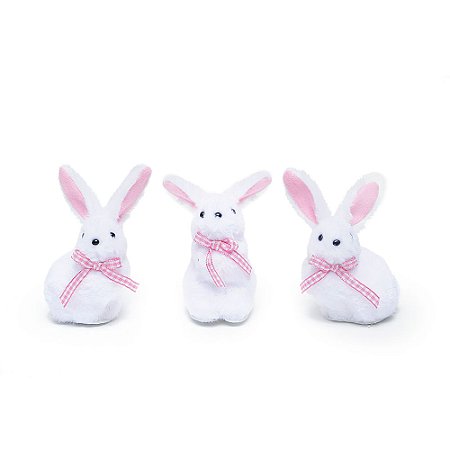 COELHINHOS EM PELÚCIA C/LAÇO ALGODÃO DOCE 8X4X5CM 1013158