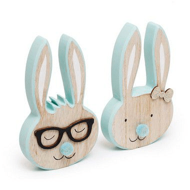 CASAL COELHO DECORATIVO AZUL CLARO MADEIRA 15X10X2CM 1826640