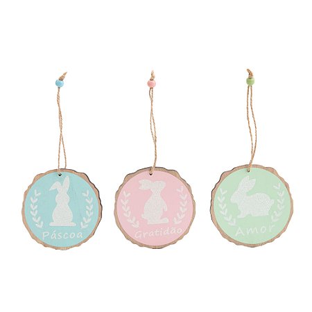 ENFEITE COELHINHOS FRASES FUN AZL/ROS/VRD 10X10X1CM 1015945