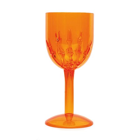 TAÇA DE VINHO ESQUELETO LARANJA 8X8X17,5CM HALLOWEN 29003202
